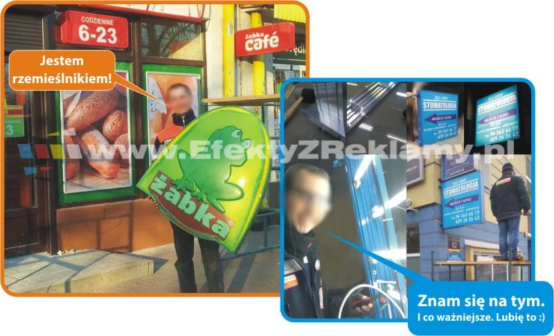 rzemieślnik przy wykonywaniu instalacji elektrycznej kasetonu reklamowego w systemowym profilu aluminiowym 140 ze źródłem światła ze świetlówek liniowych 30W barwy 865